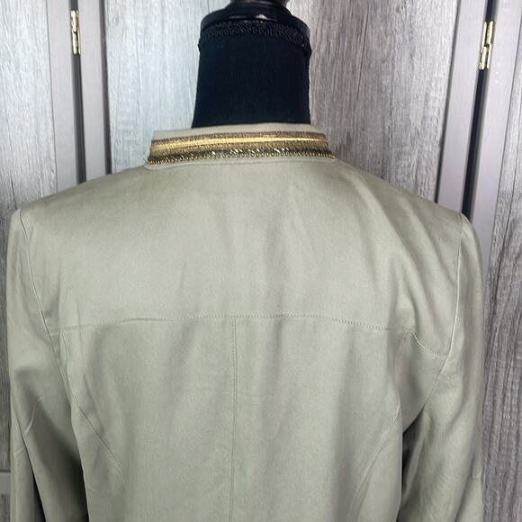 Chico's olive green fully lined beaded embellished open front jacket women's 1 - Picture 9 of 15